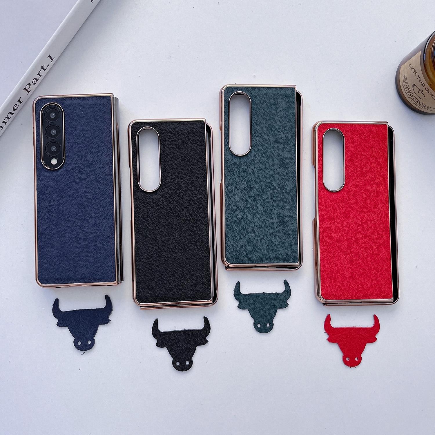 For Samsung Galaxy Z Fold4 5G Leather Phone Case - Nano Plating - Dark Green 6