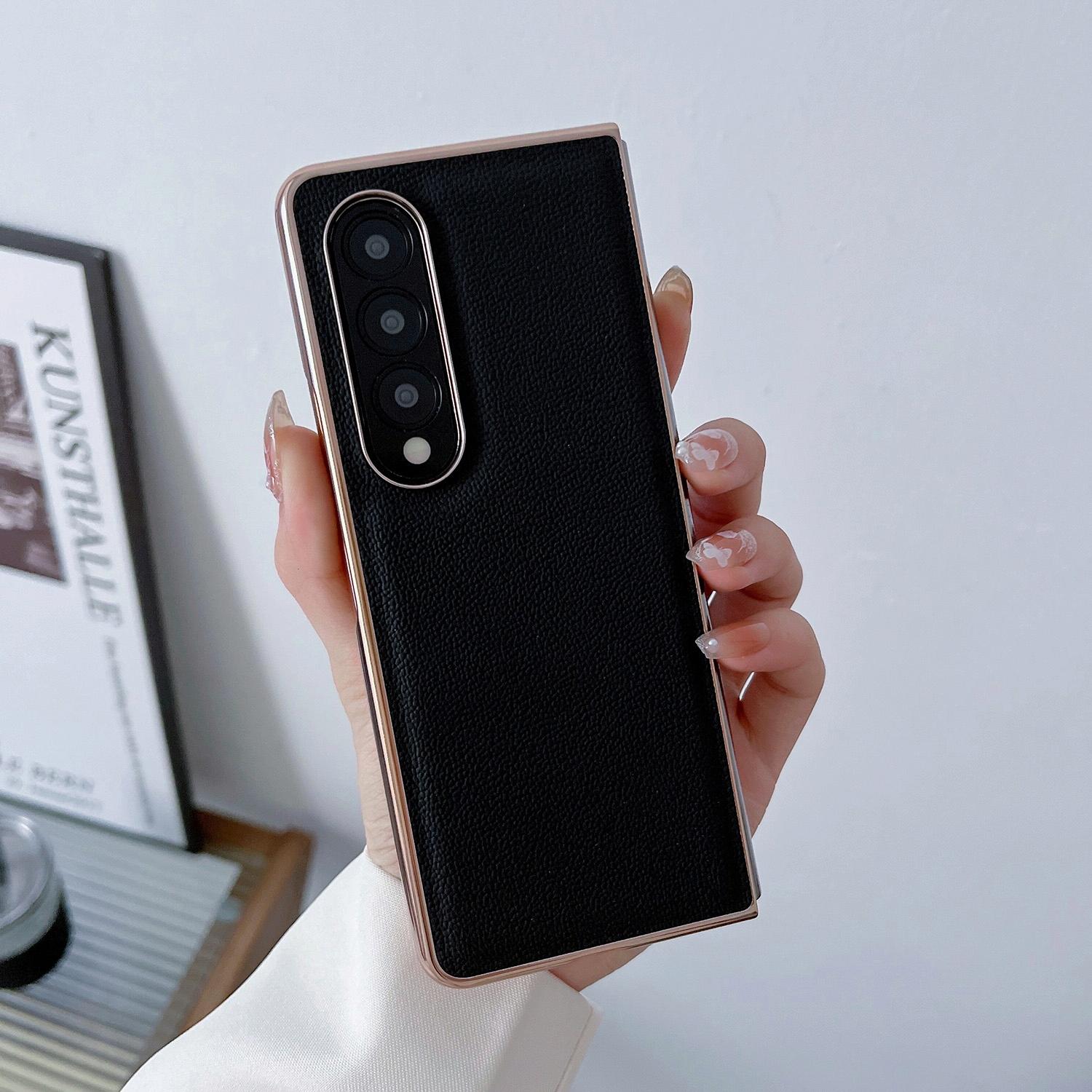 For Samsung Galaxy Z Fold4 5G Leather Phone Case - Nano Plating - Dark Green 8
