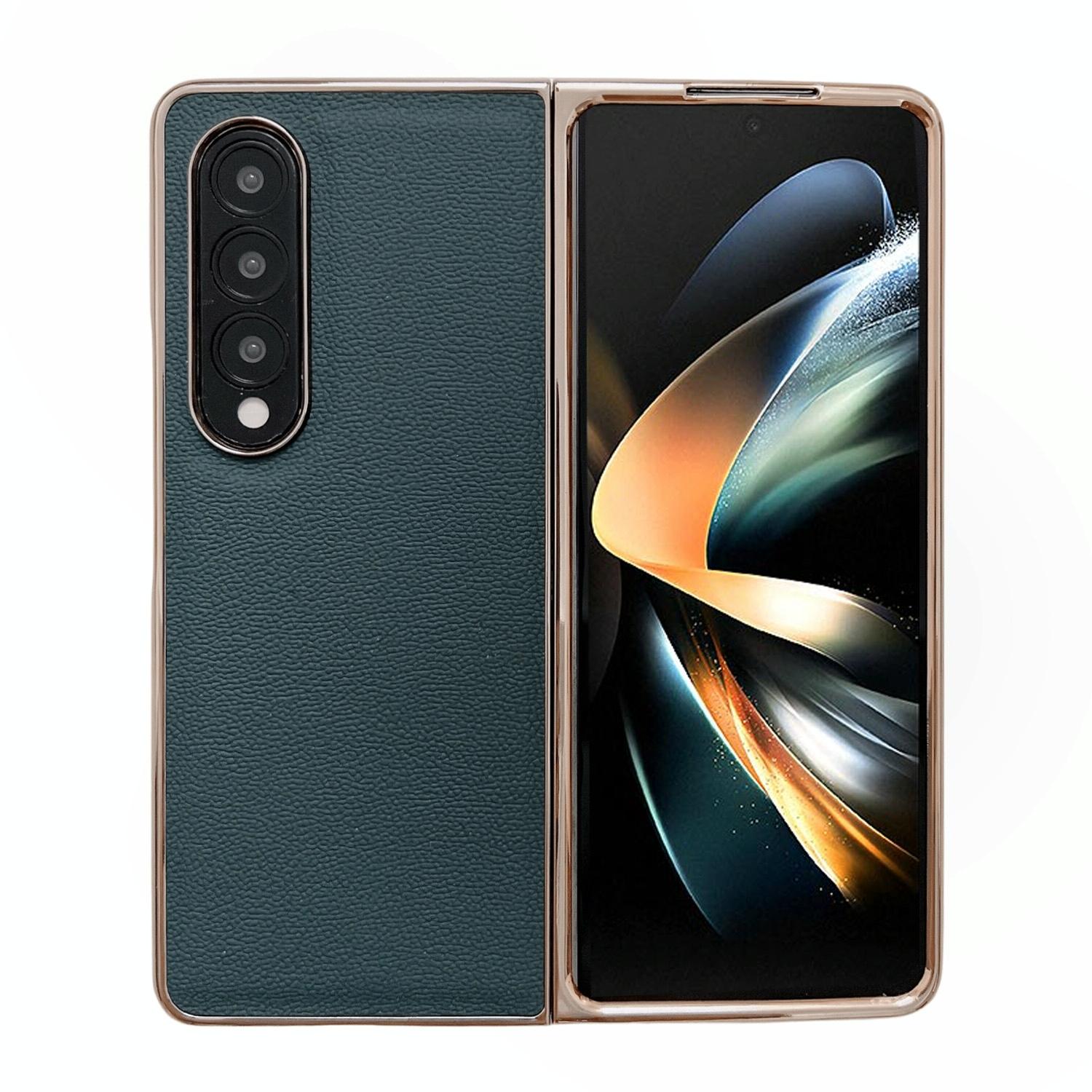 For Samsung Galaxy Z Fold4 5G Leather Phone Case - Nano Plating - Dark Green 9