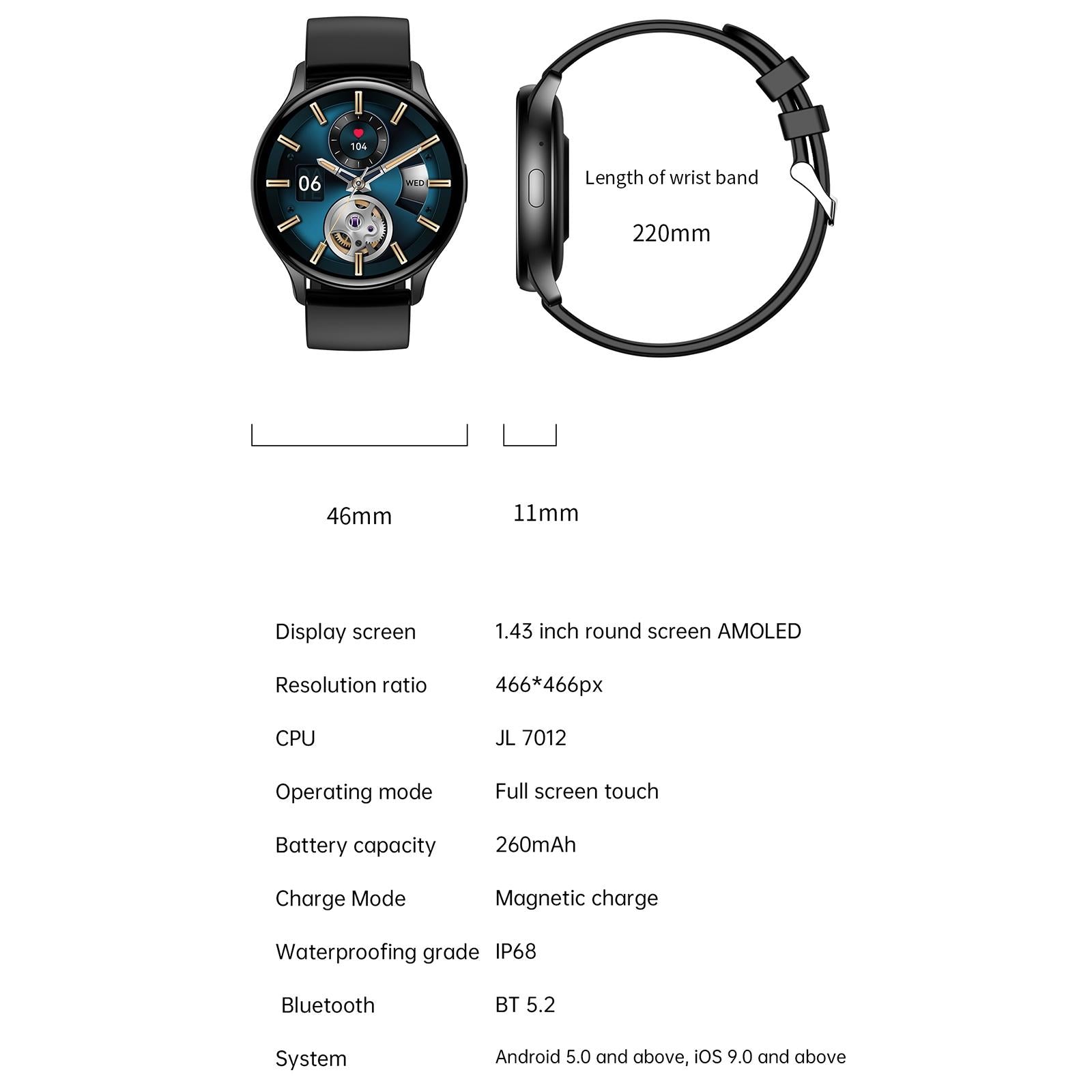 1.43 Inch Bt5.0 Ip67 Sport Smart Watch Support Bluetooth Call / Message Notification / Heart Rate / Blood Pressure Health Monitor - Gold 3