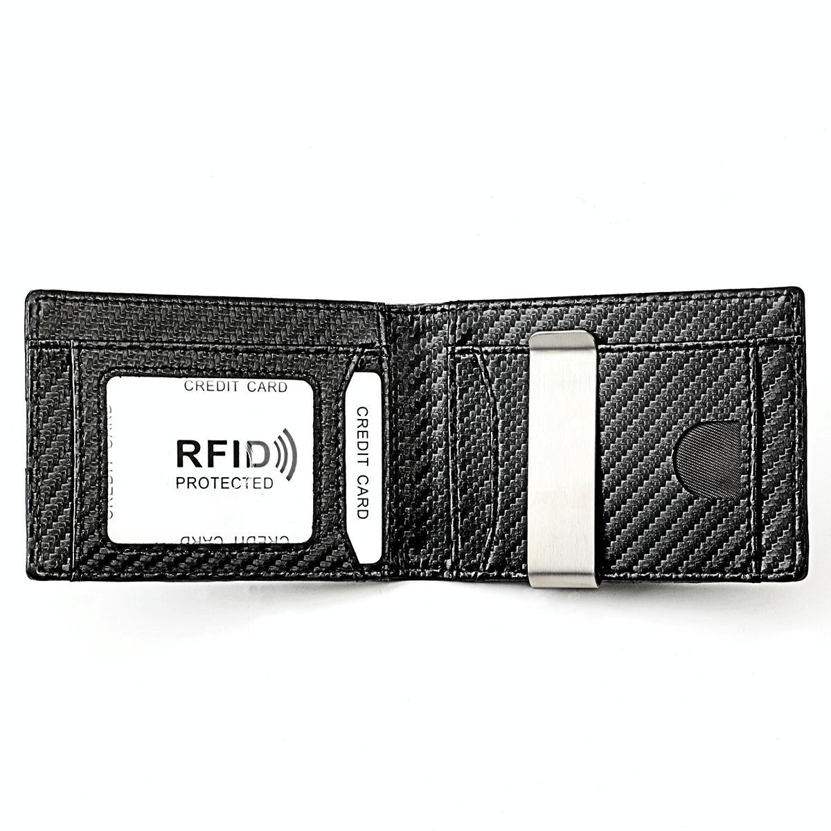 Leather Wallet with Rfid and Tracker Pocket for Men - Carbon Fiber Texture