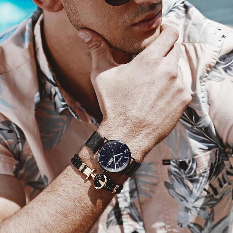 Starry Sky Pattern Quartz Watch for Men - Simple & Luminous - White Net White Shell White Nails 8