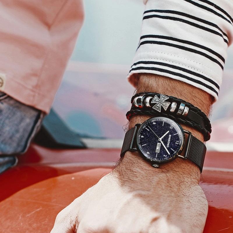 Starry Sky Pattern Quartz Watch for Men - Simple & Luminous - White Net White Shell White Nails 9