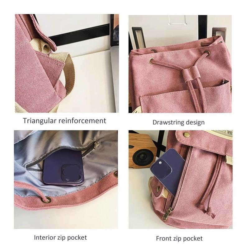 Large Capacity Canvas Backpack For Teens - Pink 9
