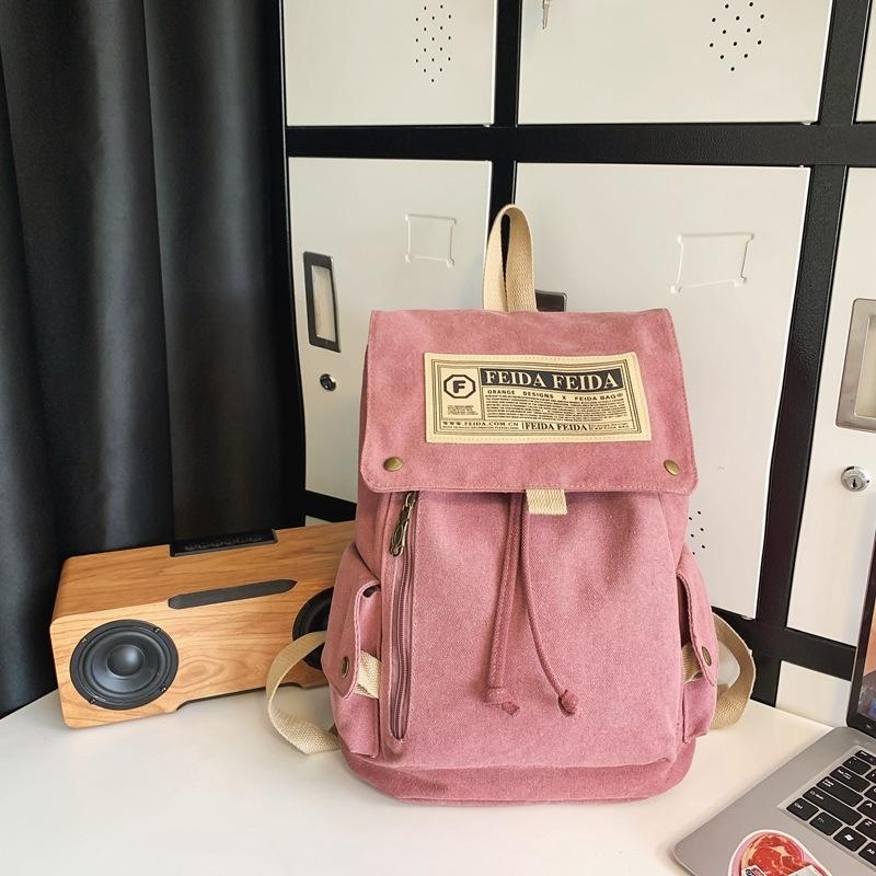 Large Capacity Canvas Backpack For Teens - Pink 10
