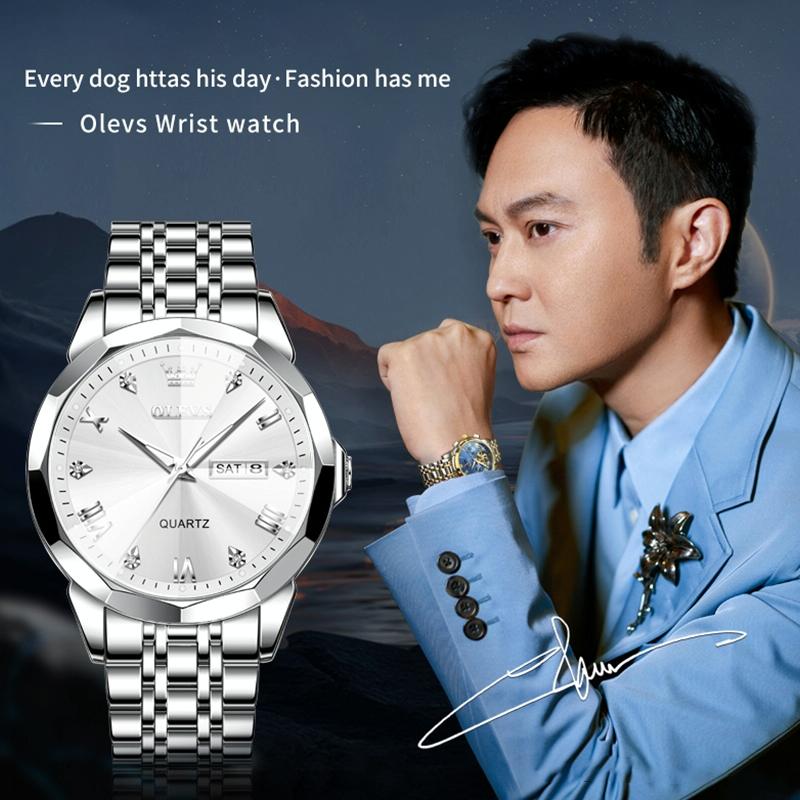 Waterproof Quartz Watch for Men with Luminous Dial - White + Silver 9