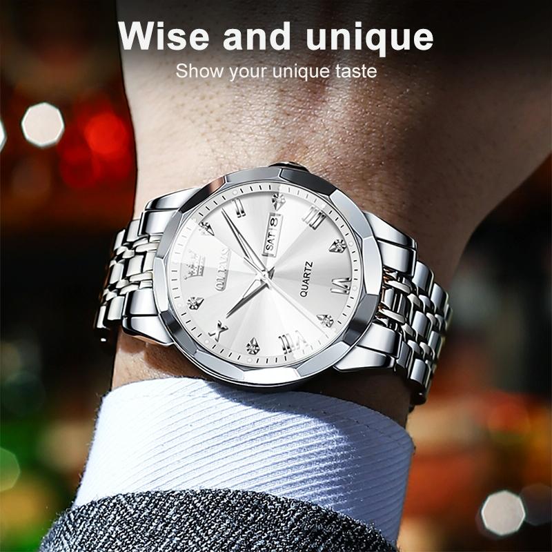 Waterproof Quartz Watch for Men with Luminous Dial - White + Silver 12