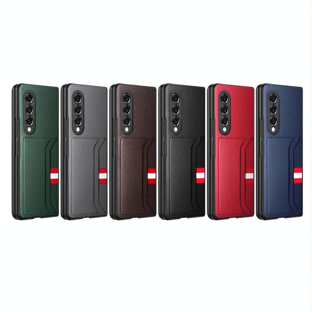 For Samsung Galaxy Z Fold4 5G Litchi Texture Microfiber Case - Brown 3