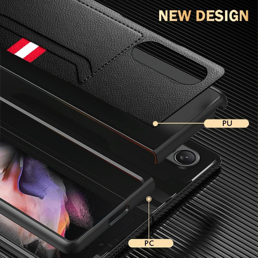 For Samsung Galaxy Z Fold4 5G Litchi Texture Microfiber Case - Brown 4