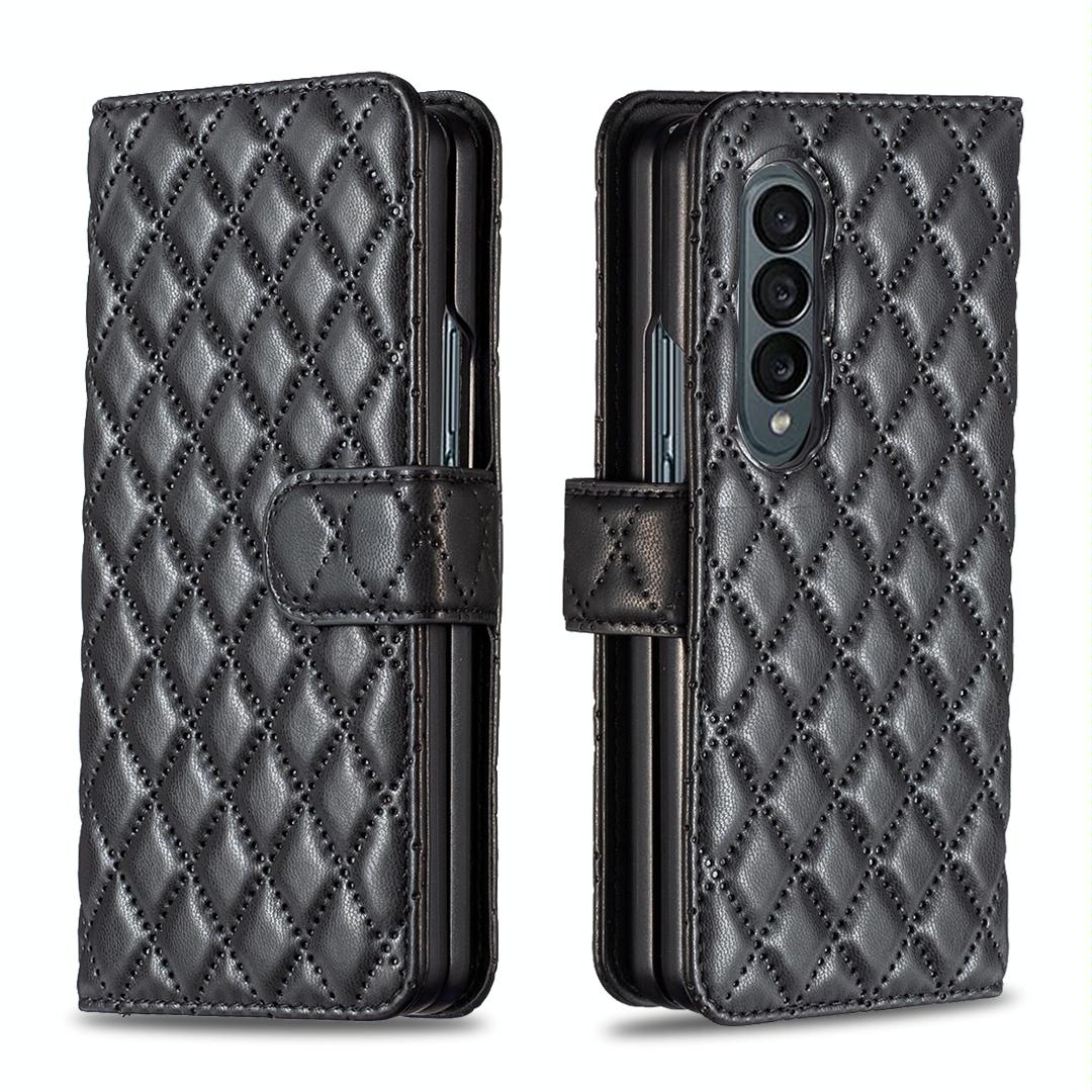 For Samsung Galaxy Z Fold4 5G Diamond Lattice Flip Wallet Case - Pink 7