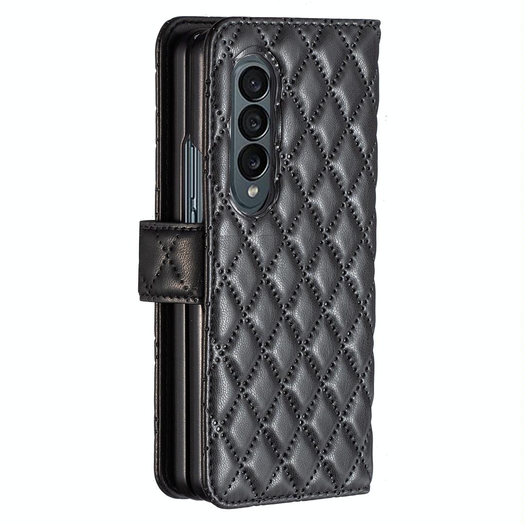 For Samsung Galaxy Z Fold4 5G Diamond Lattice Flip Wallet Case - Pink 9
