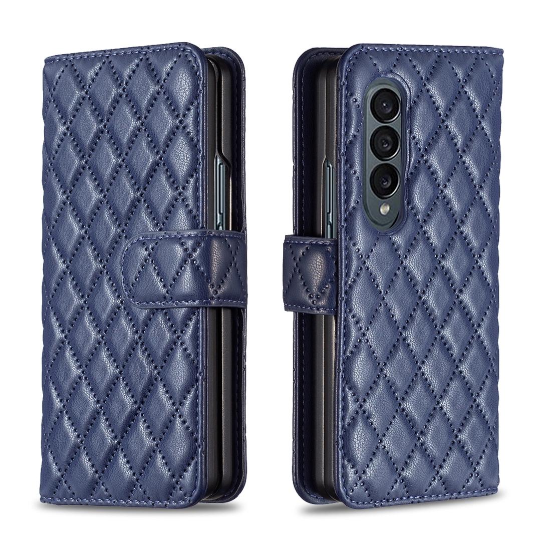 For Samsung Galaxy Z Fold4 5G Diamond Lattice Flip Wallet Case - Pink 13