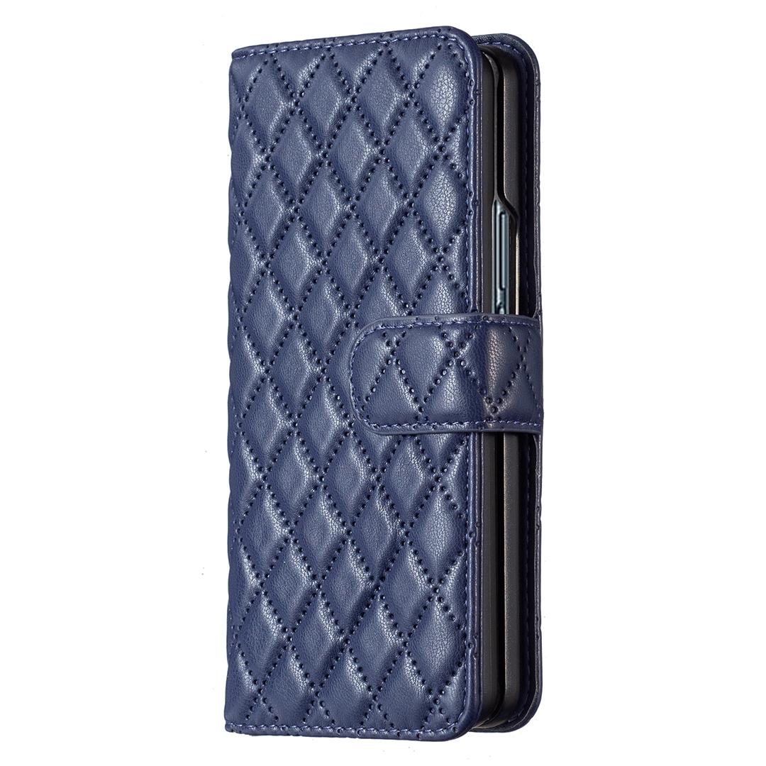 For Samsung Galaxy Z Fold4 5G Diamond Lattice Flip Wallet Case - Pink 14