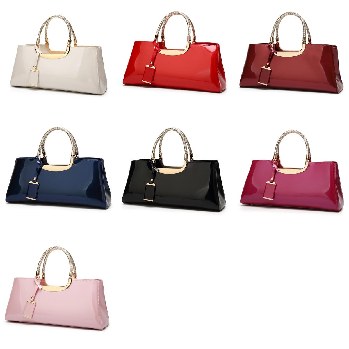 Patent Leather Shoulder Bag for Women - Glue Closure - Red Wine 3