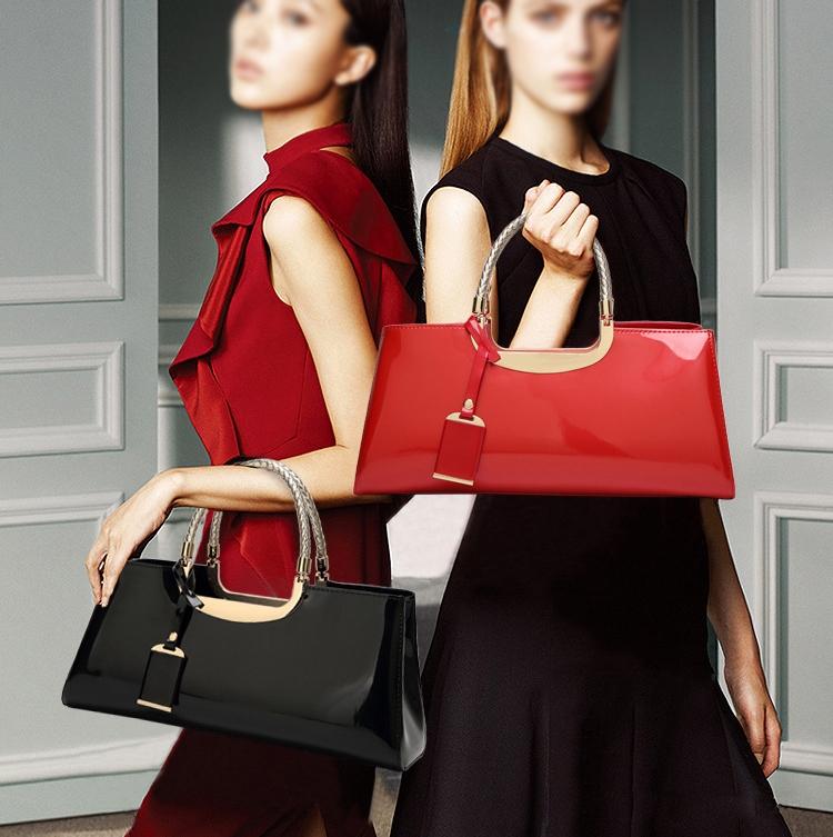 Patent Leather Shoulder Bag for Women - Glue Closure - Red Wine 8