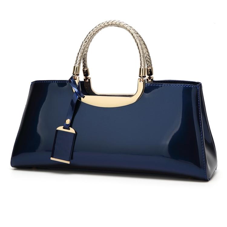 Patent Leather Shoulder Bag for Women - Glue Closure - Red Wine 9