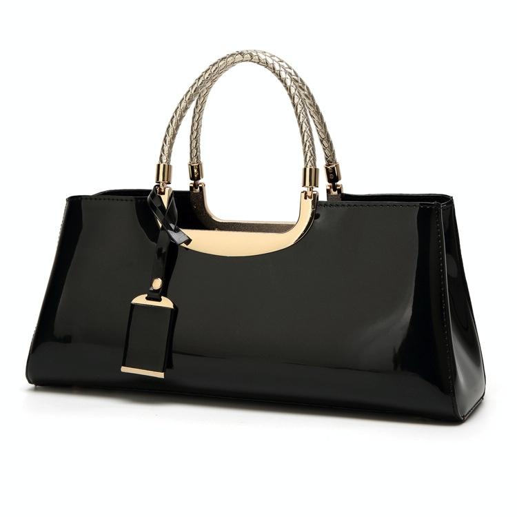 Patent Leather Shoulder Bag for Women - Glue Closure - Red Wine 13