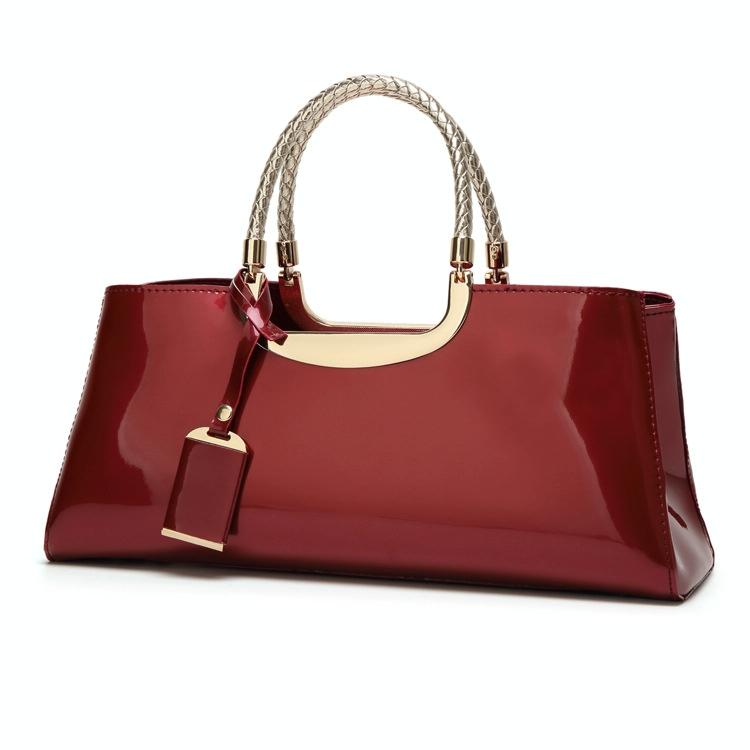 Patent Leather Shoulder Bag for Women - Glue Closure - Red Wine 14
