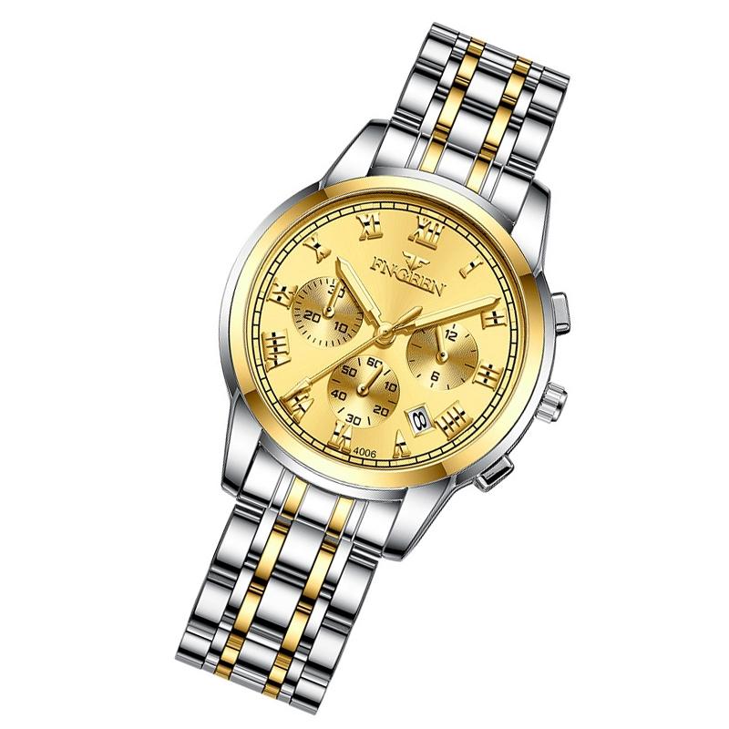 Stylish Women Quartz Watch with Luminous Display and Date - Gold Golden Surface 15