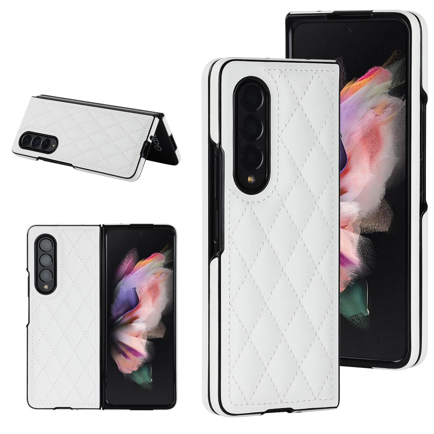 For Samsung Galaxy Z Fold4 5G Foldable Microfiber Phone Case - Rhombic Design - Purple 9