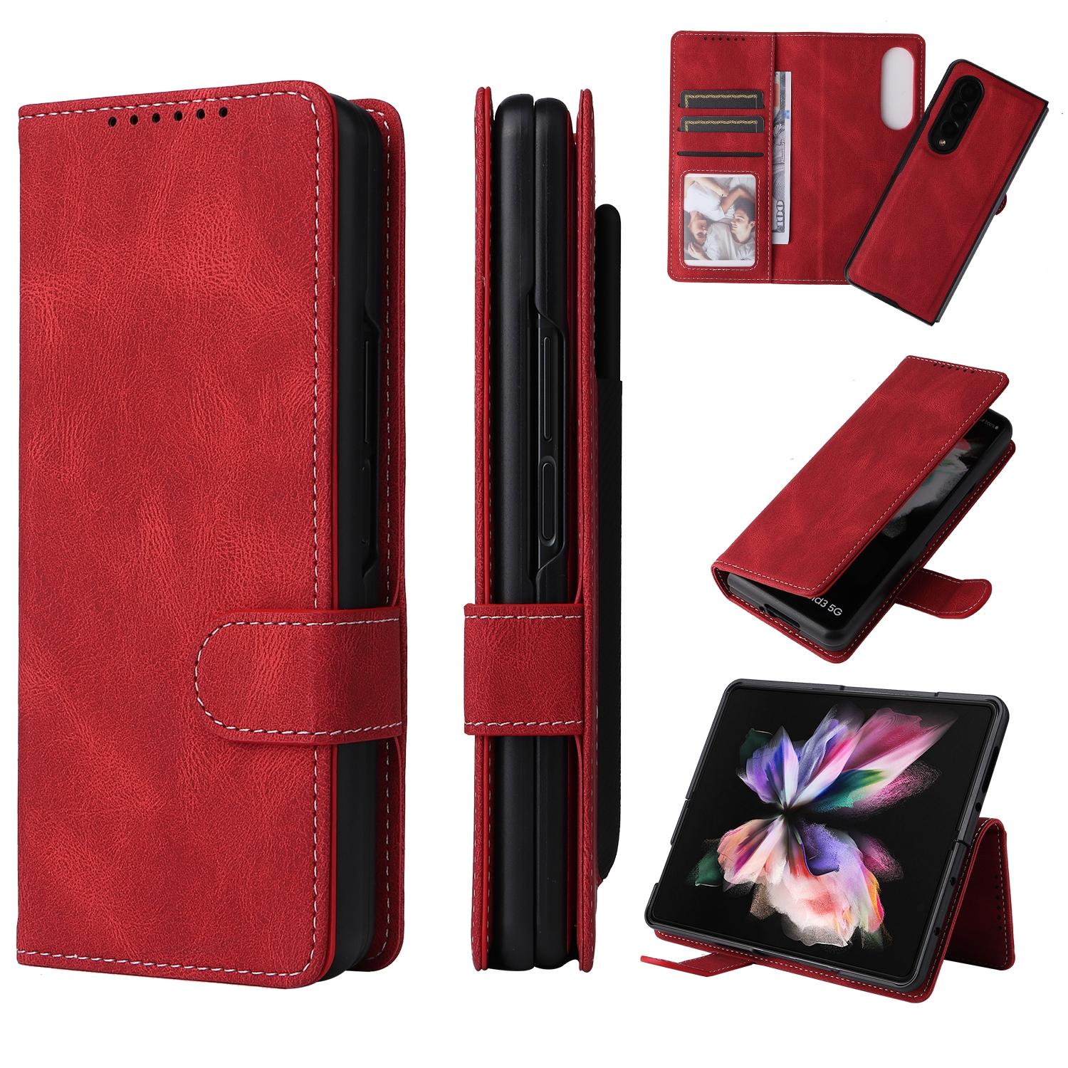 For Samsung Galaxy Z Fold4 5G Foldable Leather Case - Detachable - Red 13