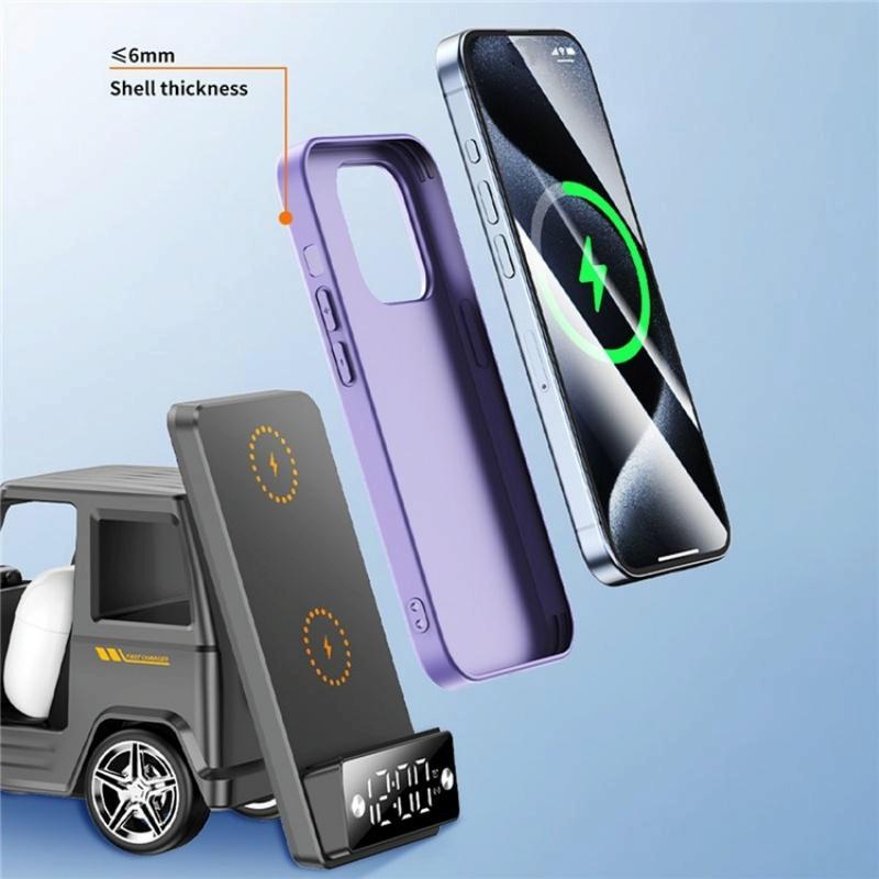 6 In 1 Car Shape Speaker With Clock & Wireless Charger - White 10