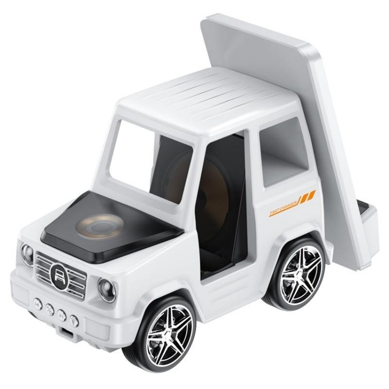 6 In 1 Car Shape Speaker With Clock & Wireless Charger - White 11