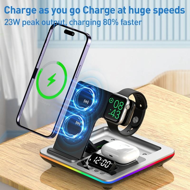 15W 5 In 1 Foldable Wireless Charger Stand - Silver 6