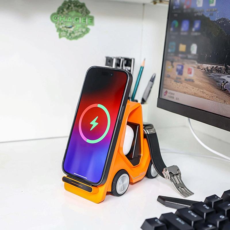 15W 3 In 1 Forklift Wireless Charger With Led Light - White 5