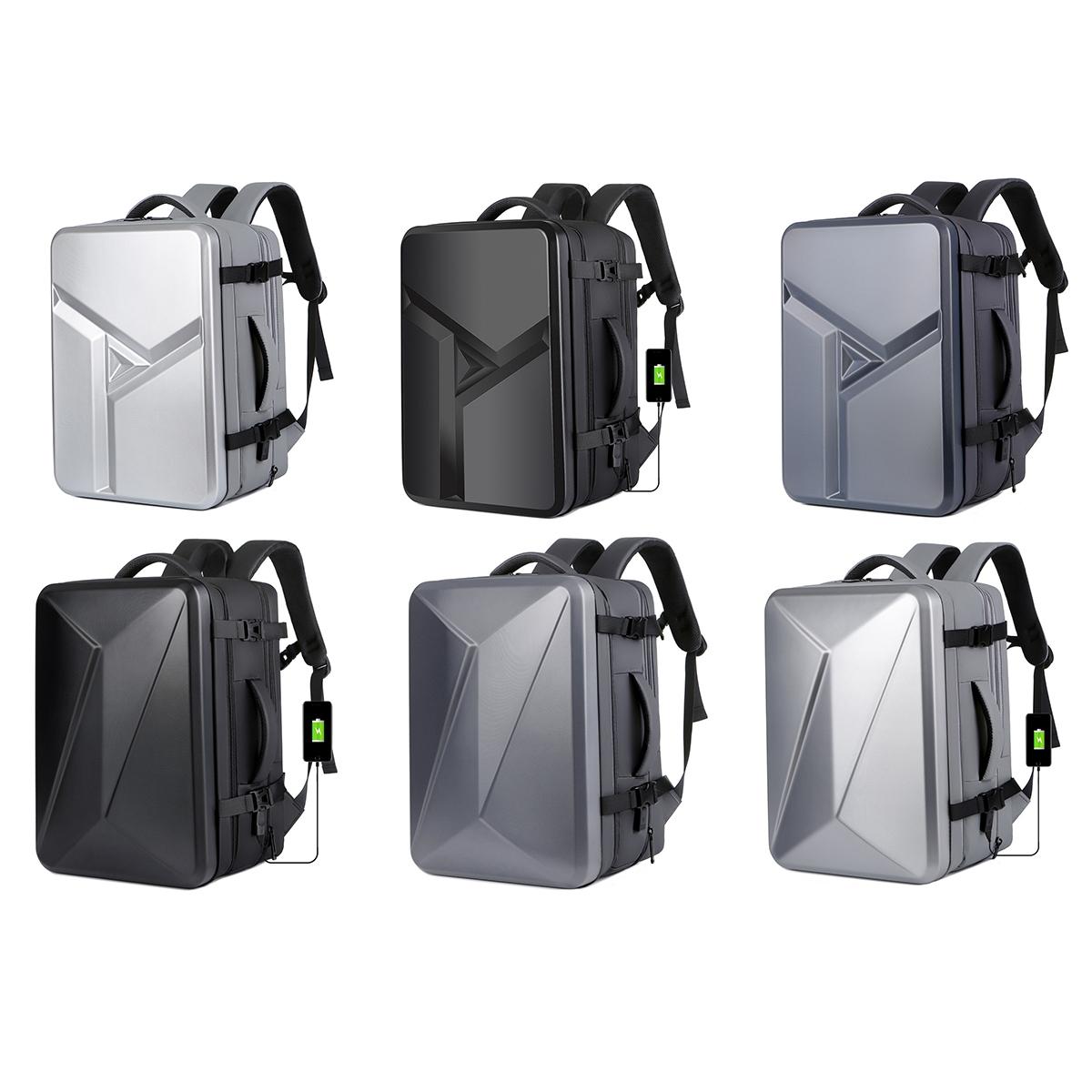 Waterproof Expandable Hard Shell Backpack with Usb Charging - Large Capacity Black - 161 Dark Gray 3