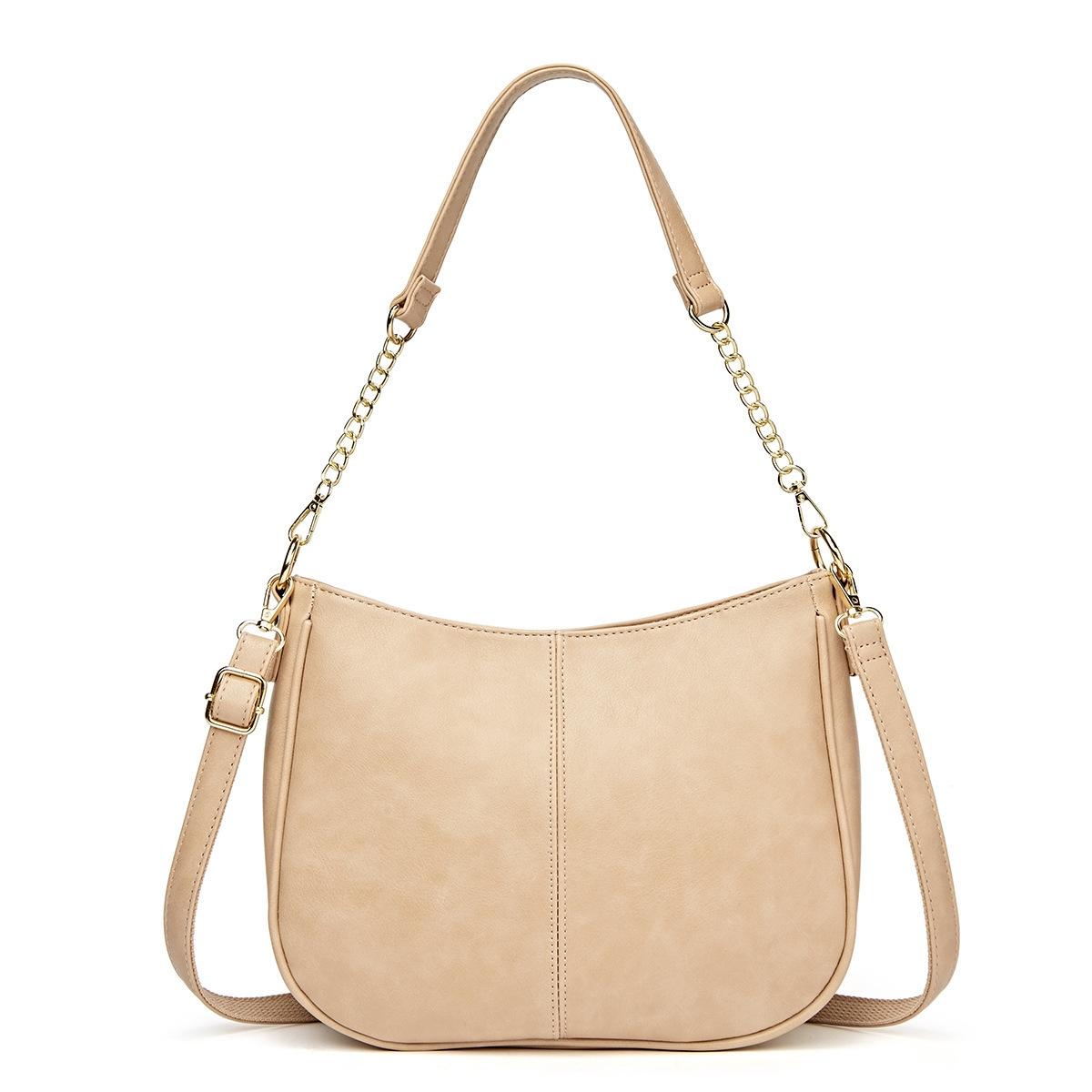 Adjustable Leather Crossbody Bag Large Capacity - Beige