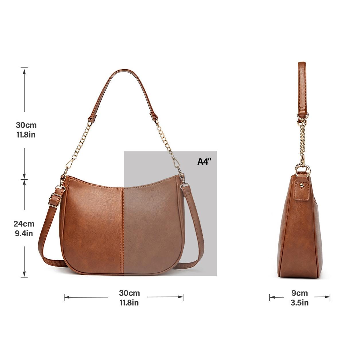 Adjustable Leather Crossbody Bag Large Capacity - Beige 11