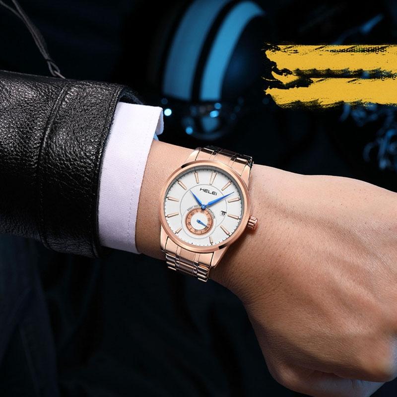Waterproof Men Quartz Watch with Night Light - H9009b-g - Silver Black 3