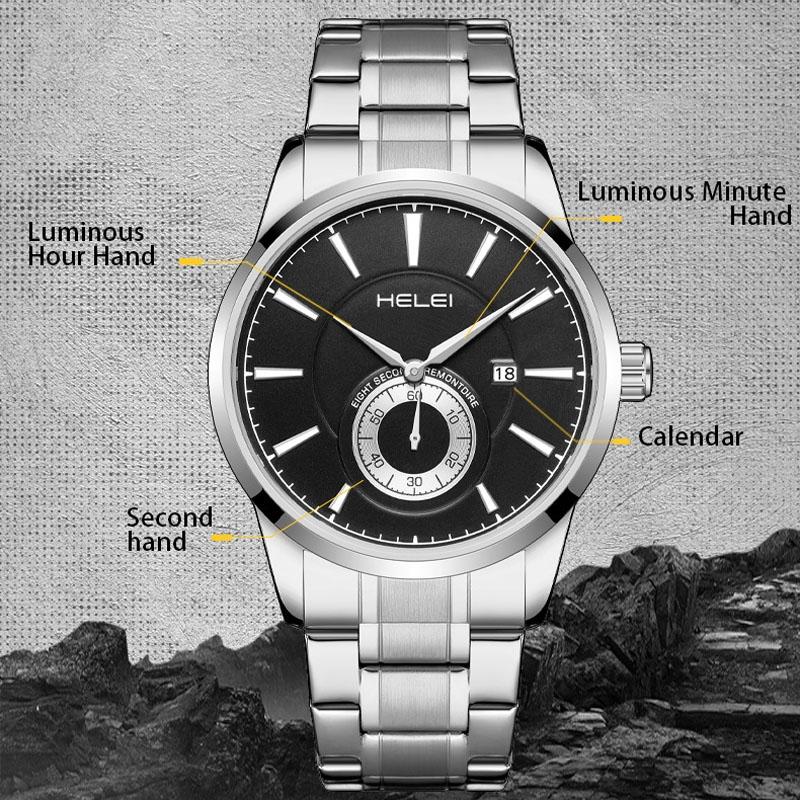 Waterproof Men Quartz Watch with Night Light - H9009b-g - Silver Black 4