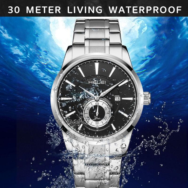 Waterproof Men Quartz Watch with Night Light - H9009b-g - Silver Black 5