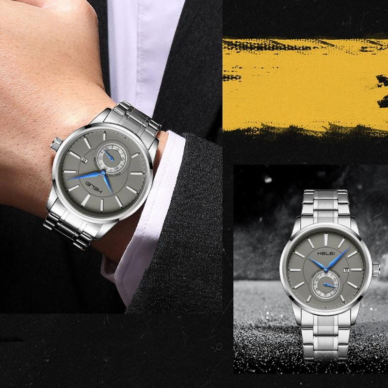 Waterproof Men Quartz Watch with Night Light - H9009b-g - Silver Black 9