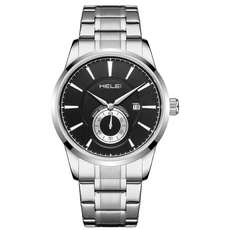 Waterproof Men Quartz Watch with Night Light - H9009b-g - Silver Black 10