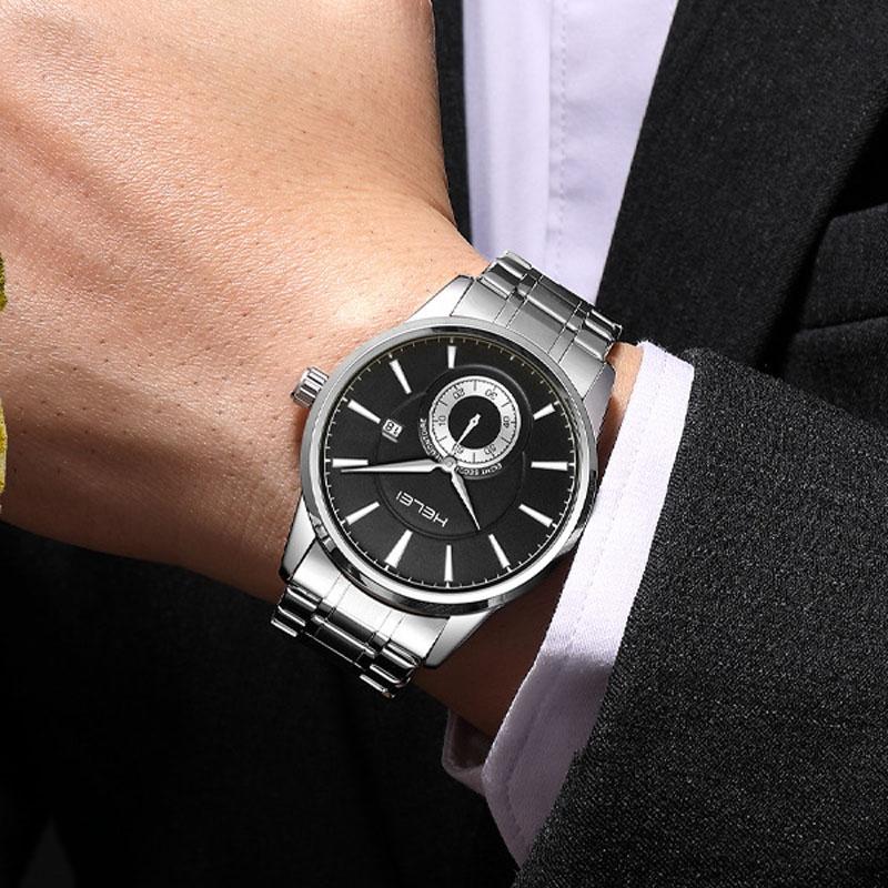 Waterproof Men Quartz Watch with Night Light - H9009b-g - Silver Black 11
