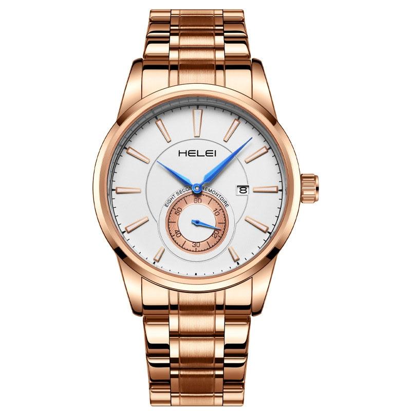 Waterproof Men Quartz Watch with Night Light - H9009b-g - Silver Black 12