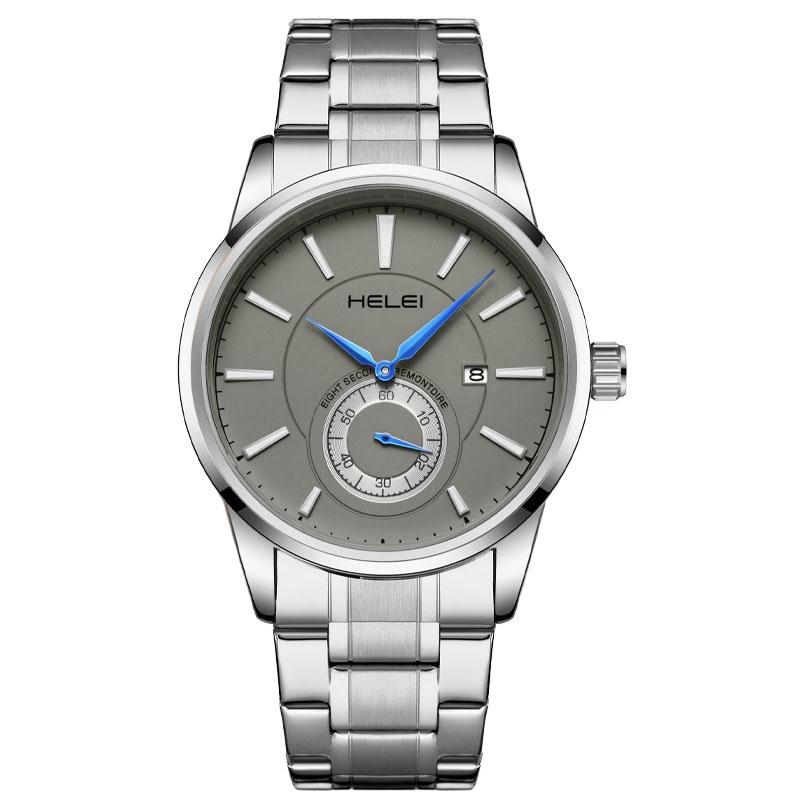 Waterproof Men Quartz Watch with Night Light - H9009b-g - Silver Black 13