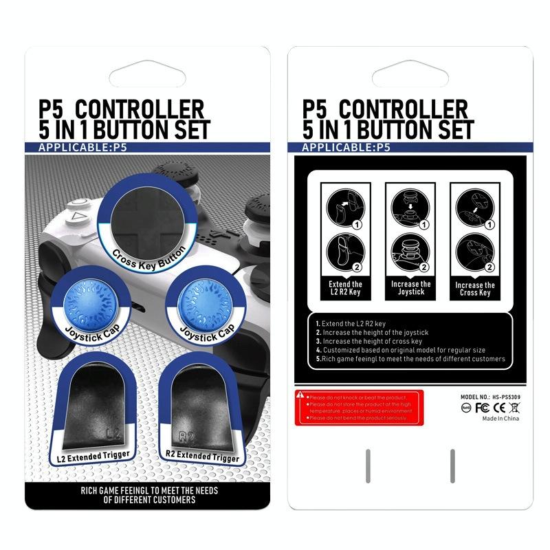 5-in-1 L1 / R1 Extended Key Game Handle for Sony Ps5 - Cross & Lengthened Keys - Black Blue 14