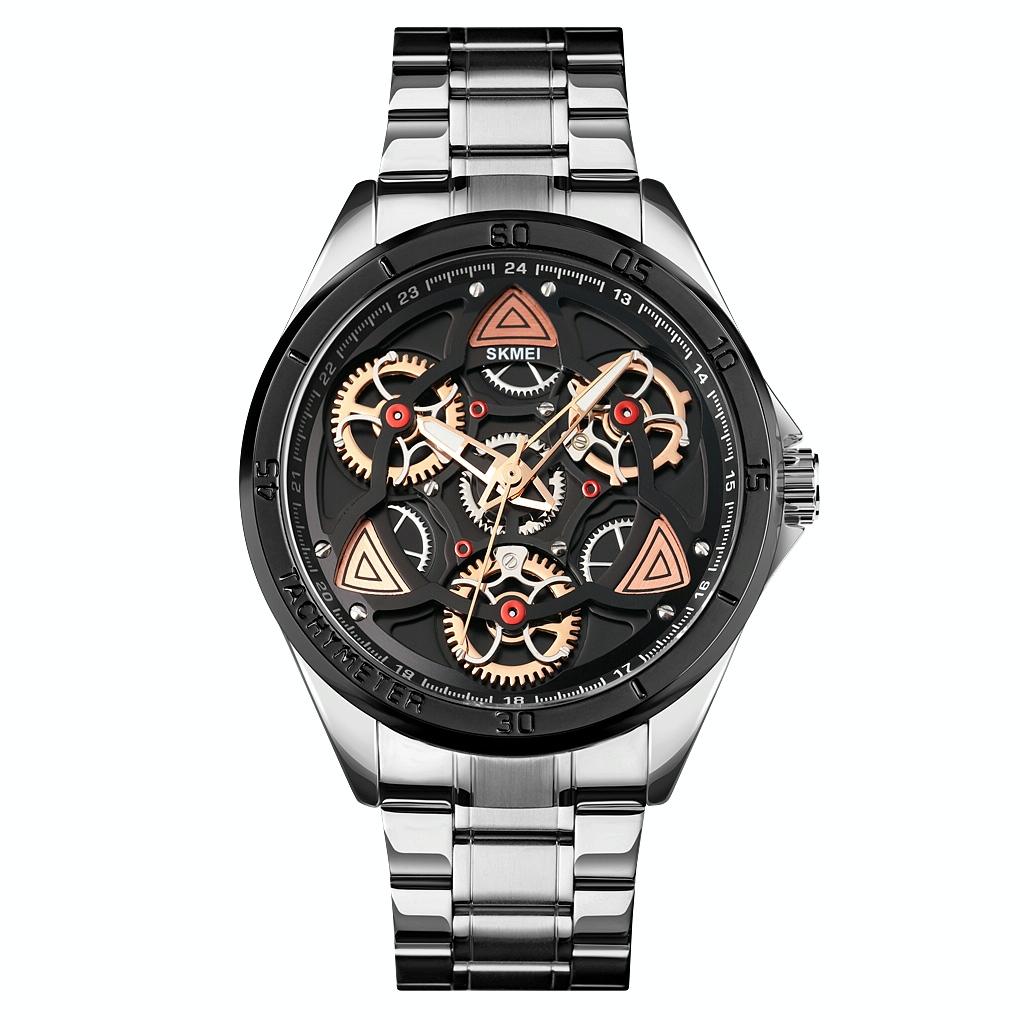 Waterproof Men Quartz Watch with Rotatable Gear Dial - Black Shell Black Surface 15