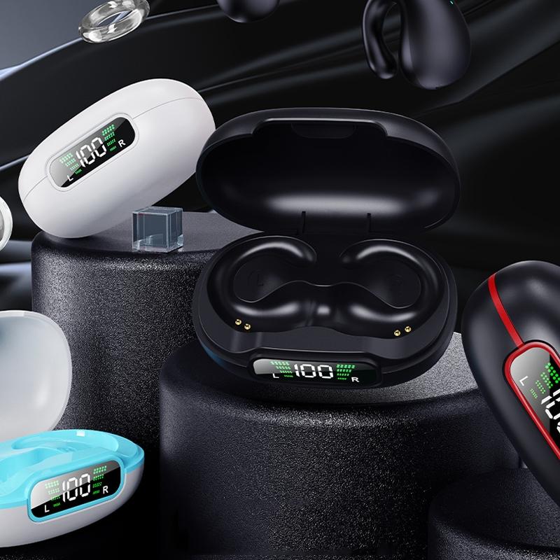 Wireless Bluetooth Earphone with Charging Case - Clip-on - Black Red 3