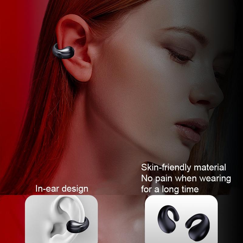 Wireless Bluetooth Earphone with Charging Case - Clip-on - Black Red 4