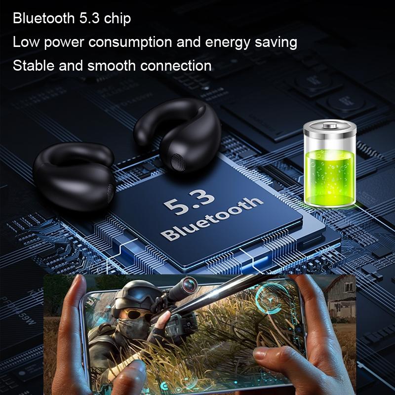 Wireless Bluetooth Earphone with Charging Case - Clip-on - Black Red 8