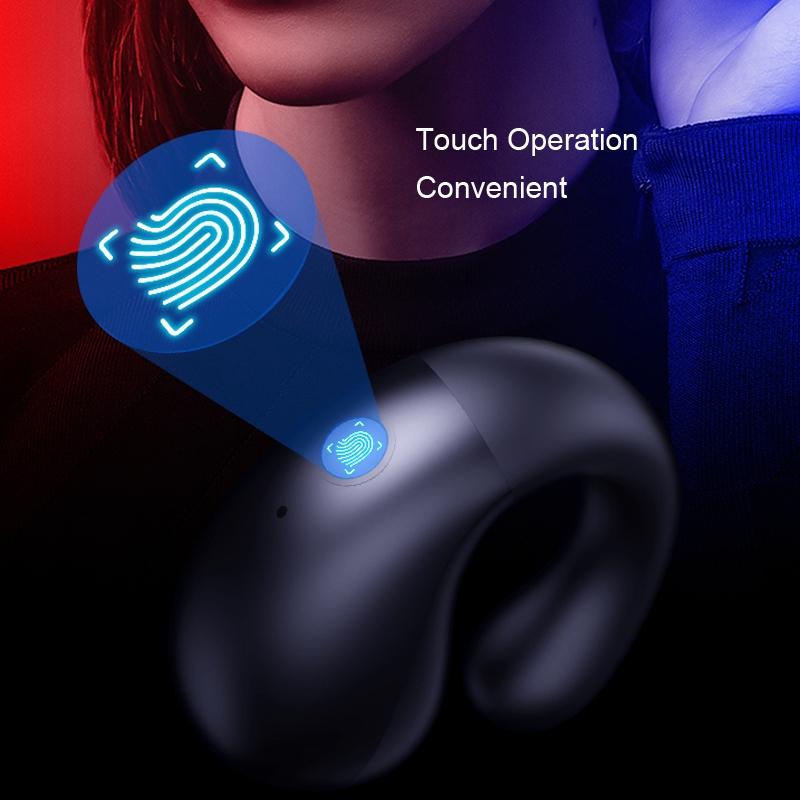 Wireless Bluetooth Earphone with Charging Case - Clip-on - Black Red 9