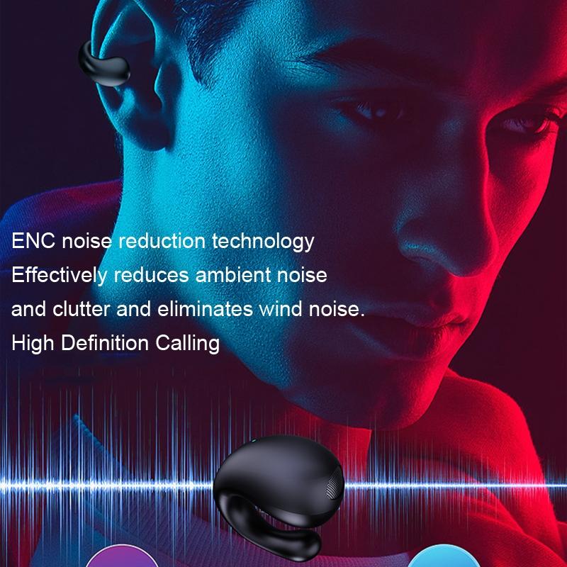 Wireless Bluetooth Earphone with Charging Case - Clip-on - Black Red 12