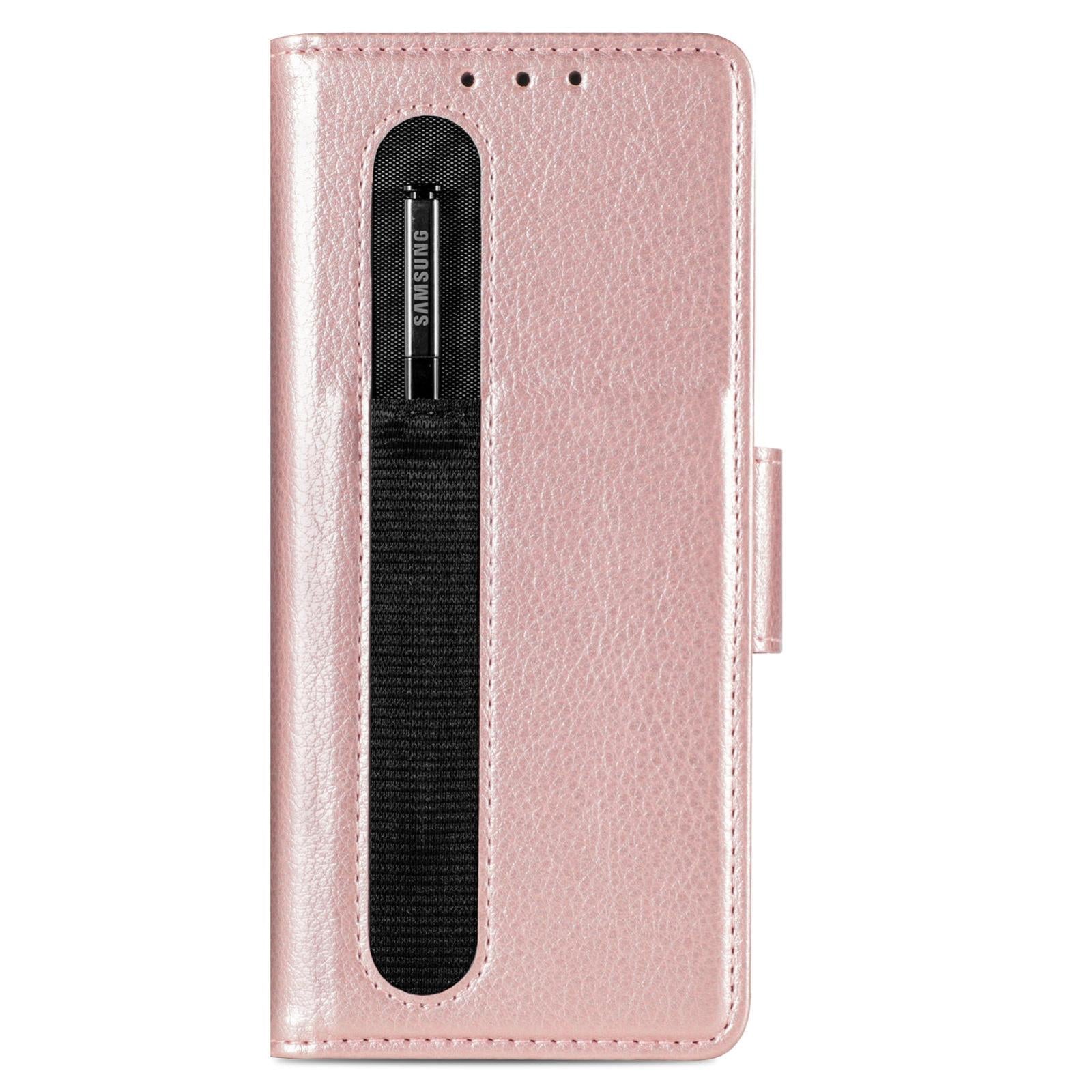 For Samsung Galaxy Z Fold4 5G Litchi Pattern Case With Pen And Card Slots - 4 - Rose Gold 9