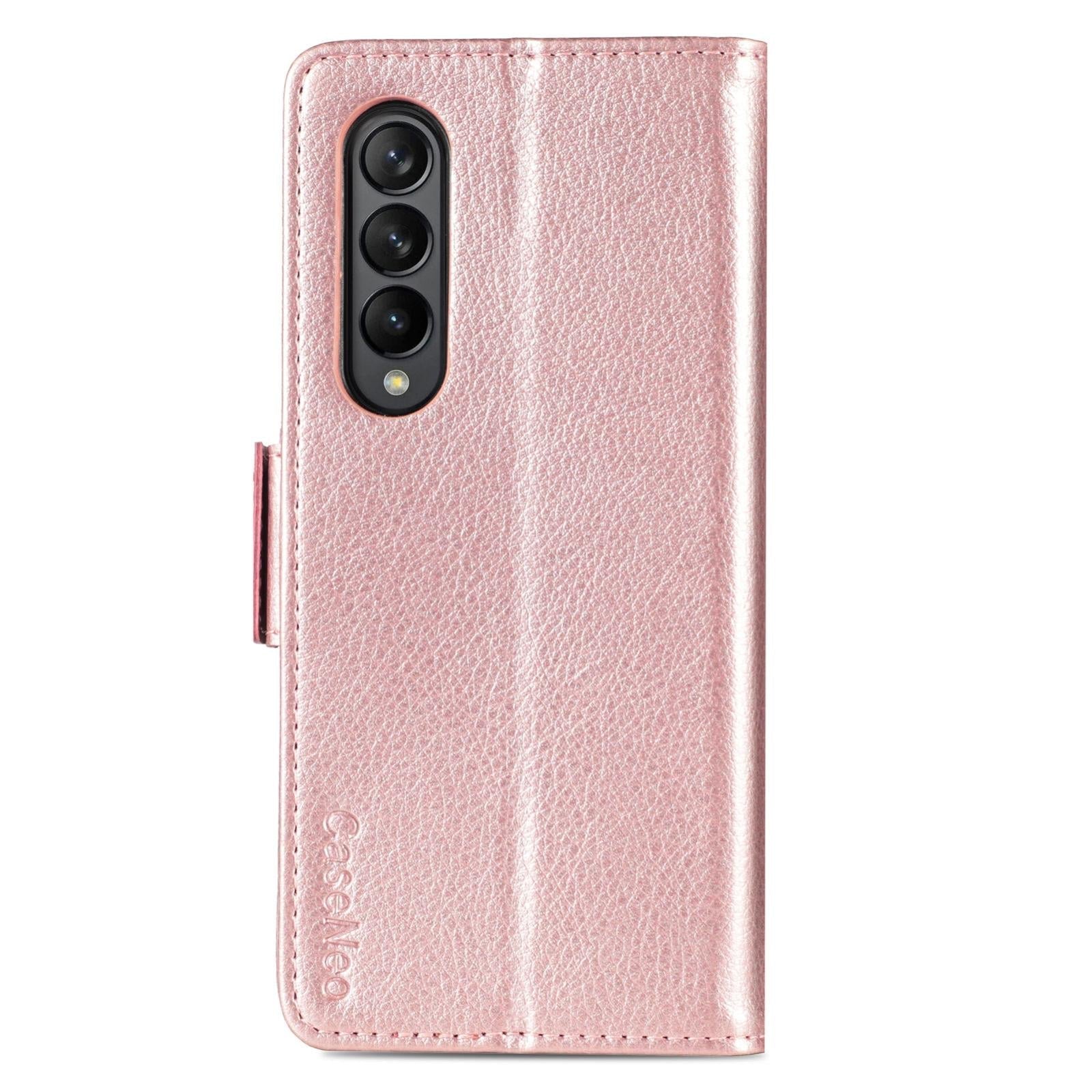 For Samsung Galaxy Z Fold4 5G Litchi Pattern Case With Pen And Card Slots - 4 - Rose Gold 10