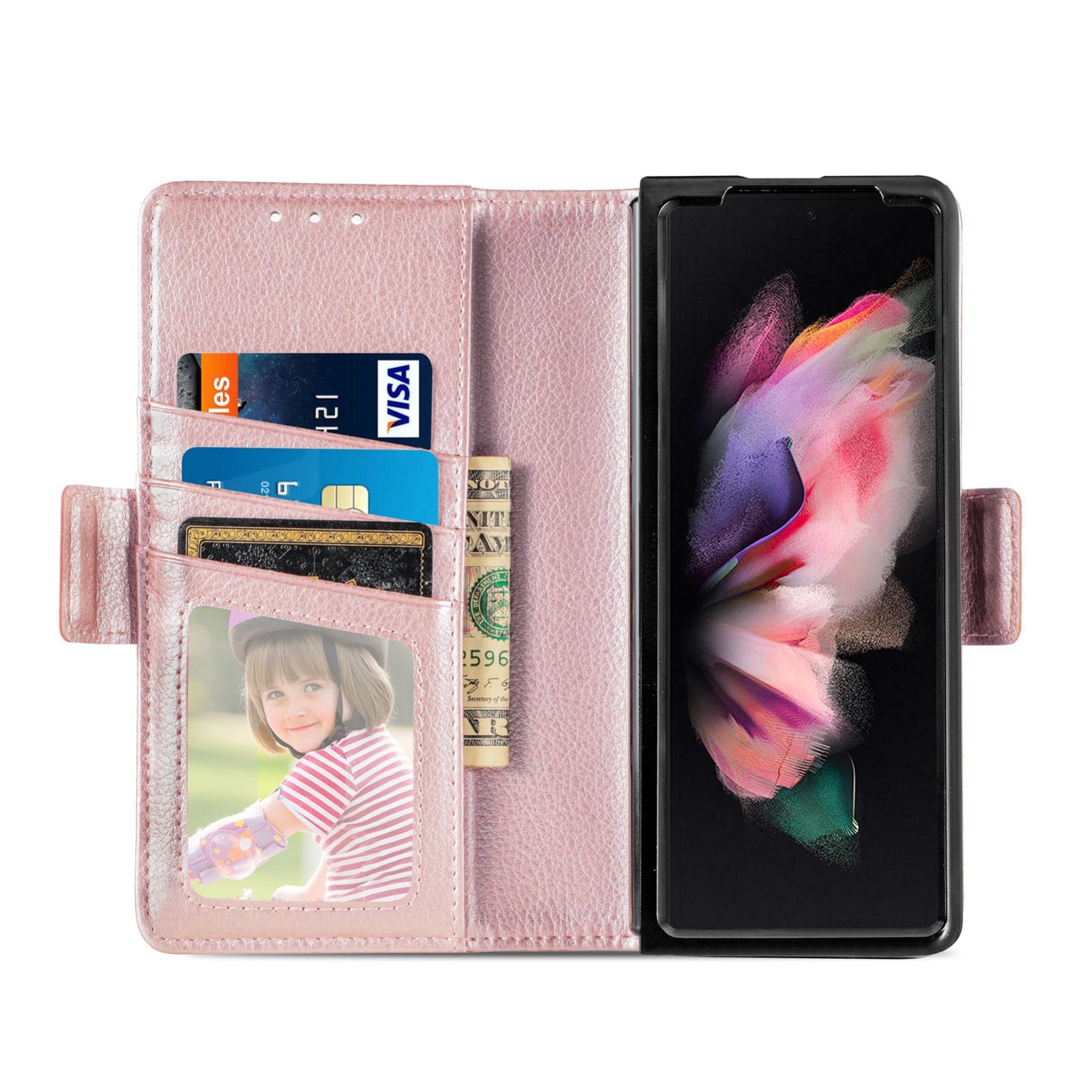 For Samsung Galaxy Z Fold4 5G Litchi Pattern Case With Pen And Card Slots - 4 - Rose Gold 11